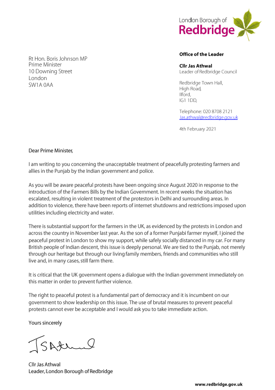 Jas_Athwal's tweet photo. I have written to @BorisJohnson demanding the government take urgent action to strongly condemn the violent suppression of peaceful protests in India &amp; to urge the Indian government to prevent further bloodshed. 

We must stand with the #farmers &amp; protect the right to protest. https://t.co/ijd92iv8ta