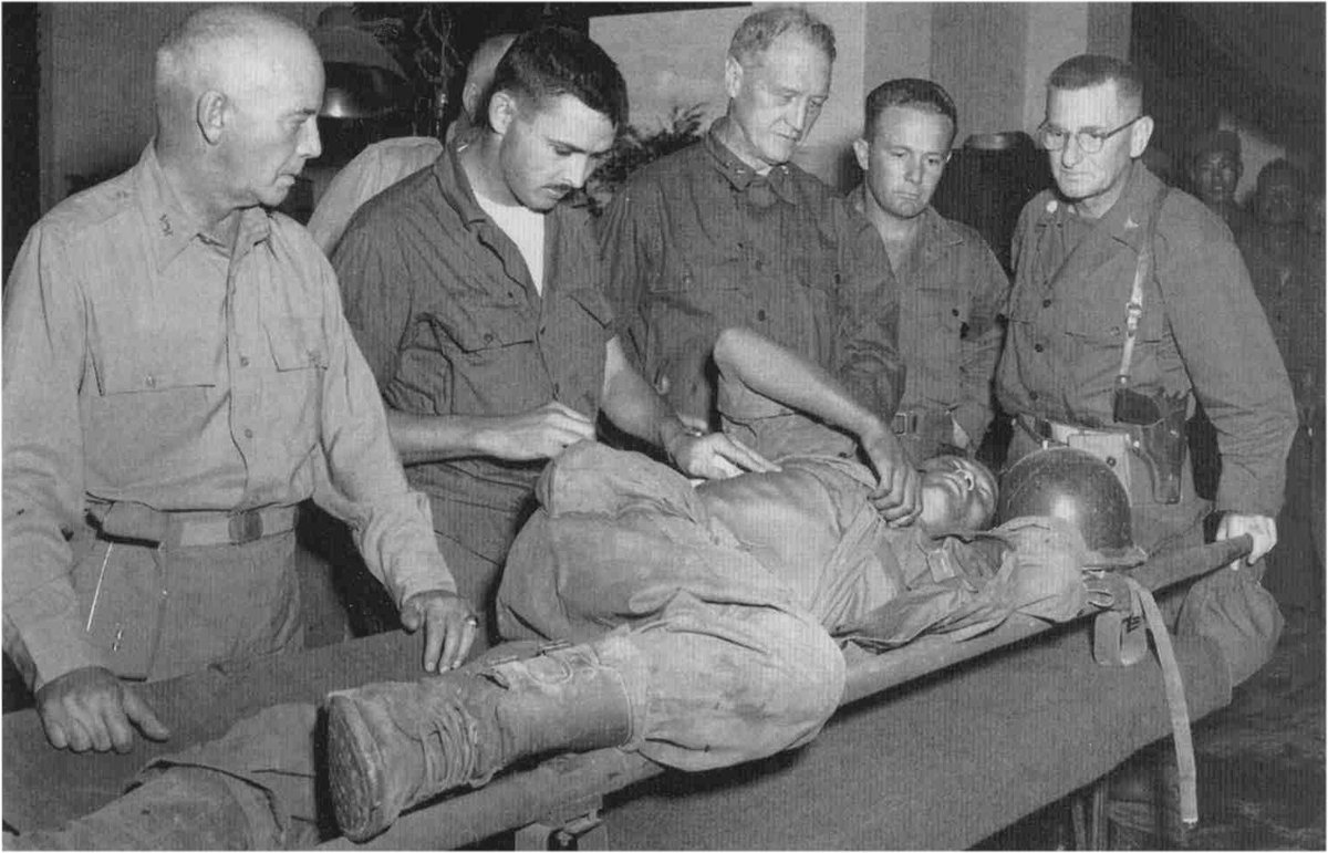 [11 of 12]By the end of the war, rotary wing medical evacuation cut the casualty rate for wounded troops almost in half!Army Surgeon General Raymond Bliss [the older man on the extreme left, with a wounded Soldier in 1951], embraced the idea for the entire Army.