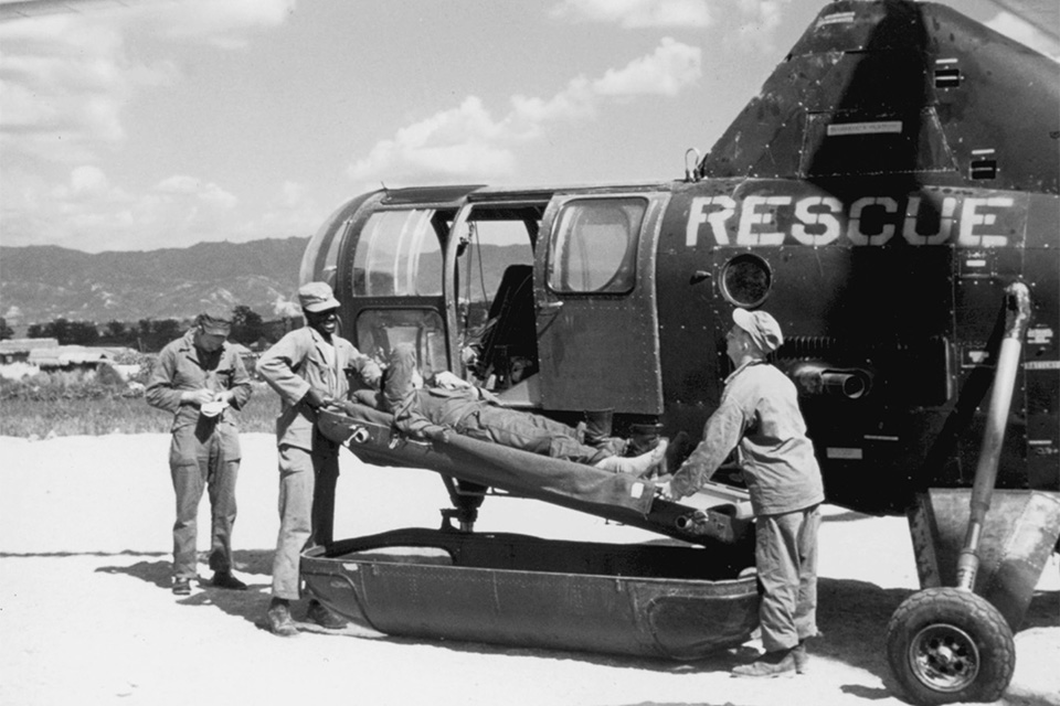 [9 of 12]Specialist Robert Leffler, an 8th Army Medic, came up with an idea: evacuate with helicopters, make room for stretchers and make medics part of the crew so they could treat the Soldier enroute.He raised the idea with his leadership, who supported the novel concept.