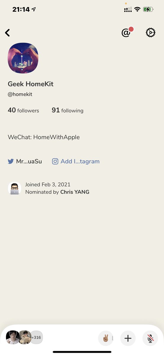 HomeWithHomeKit's tweet photo. clubhouse 用起来不错 https://t.co/XqL8Huotsa
