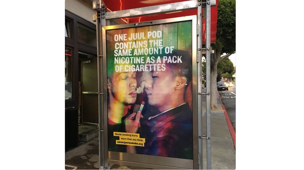 (16) Found on social media. These organizations use images of children, puppets and cartoon characters vaping. They inform teens "all your friends are doing it" and "they come in yummy flavors." Next example:  @sfgov