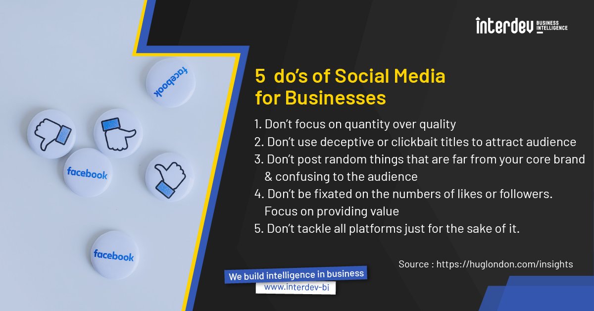 interdevbi's tweet photo. Digital Transformation (DT)

Topic: Digital Exposure:Dont's

Five Dont's Of Social Media For Business 

#interdev #interdevbusinessintelligence #interdevbi #uae #digitalexposure #do #socialmediapost #socialmediamarketing #socialmedia #socialmediamarketing #socialmediatips https://t.co/fvNzSwwxdw