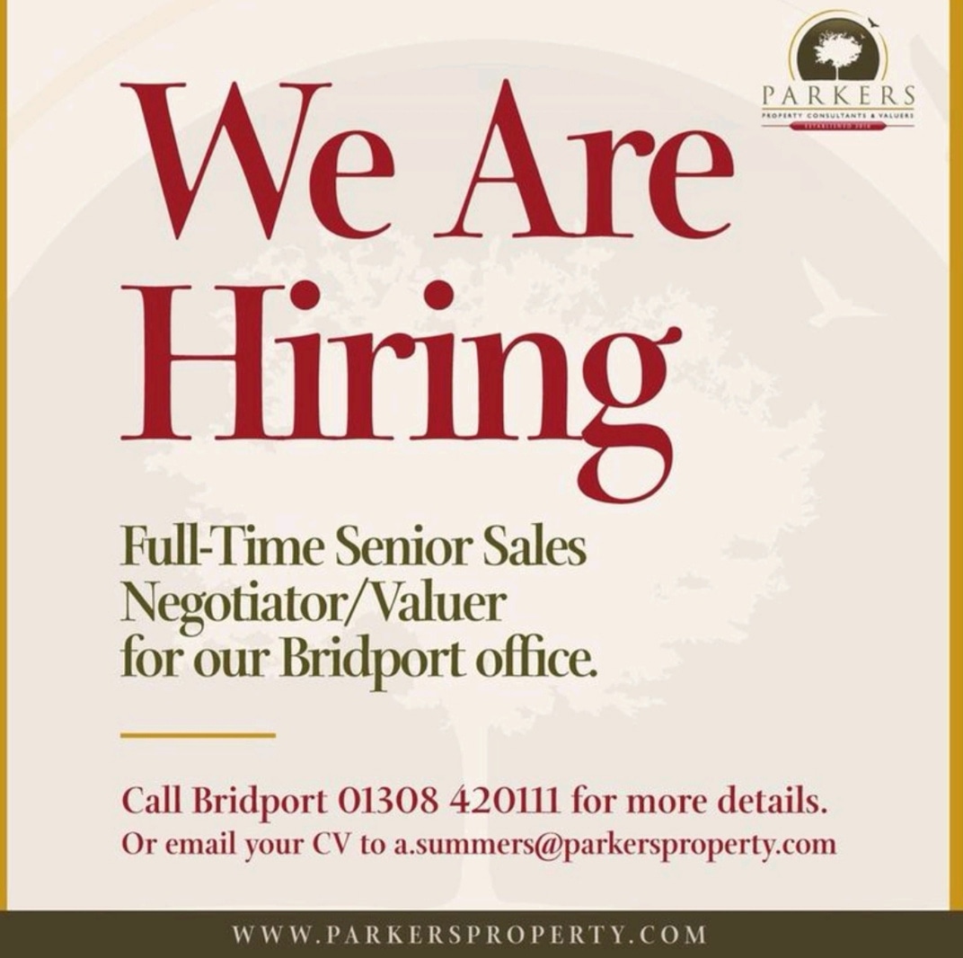We are looking for a full-time senior sales consultant/valuer to join our award winning team in Bridport. Contact branch manager Adam Summers on 01308 420111 to find out more or email your CV to a.summers@parkersproperty.com