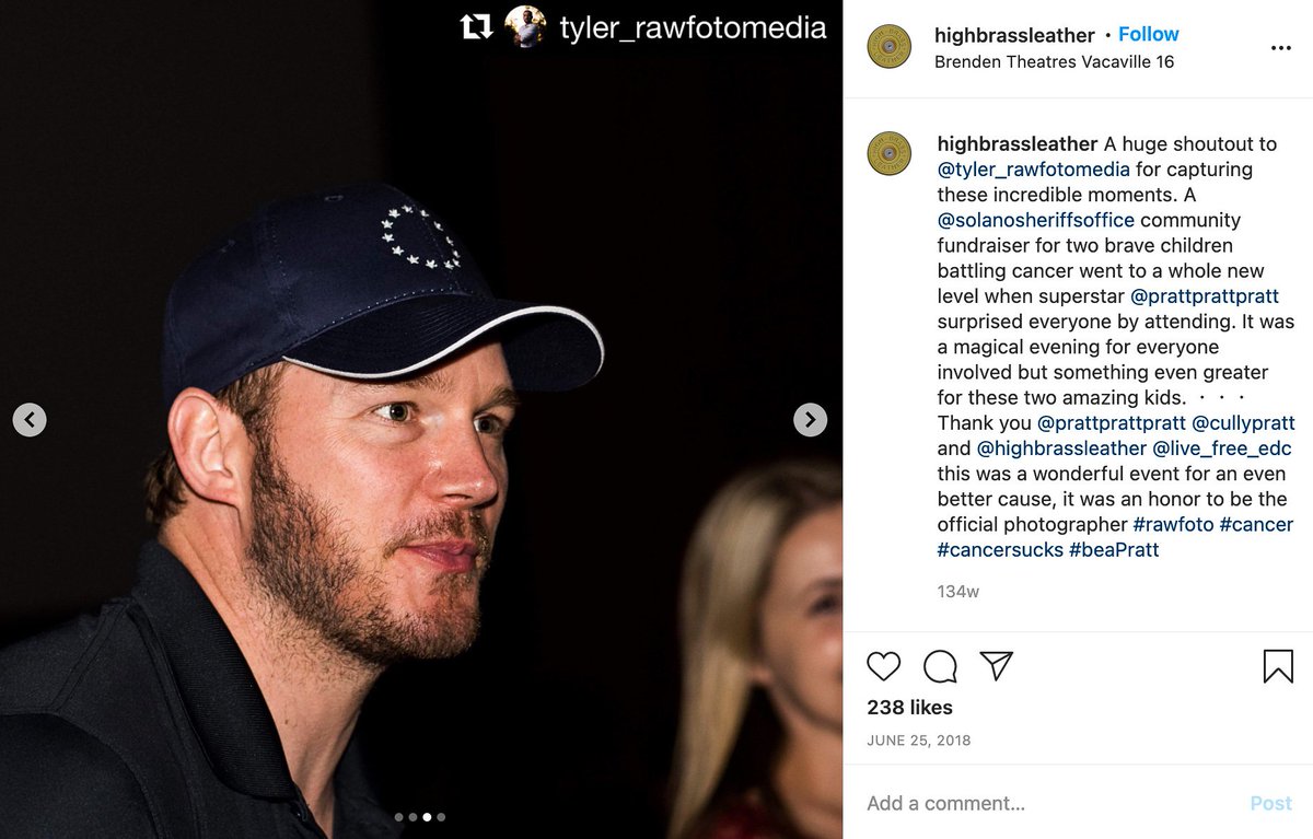 Cully Pratt's brother Chris Pratt has helped promote the sheriff's office and his brother's woodcarving business.Chris Pratt has also at times been seen with his brother and Stockton wearing symbols favored by the Three Percenter movement. 8/x