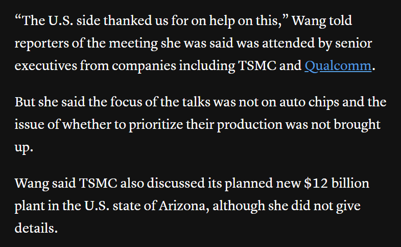 And it's what the DPP privately communicated to the US during a talk about auto chip shortages yesterday - which, curiously, did not focus on auto chips and did not speak to the issue of prioritizing their production