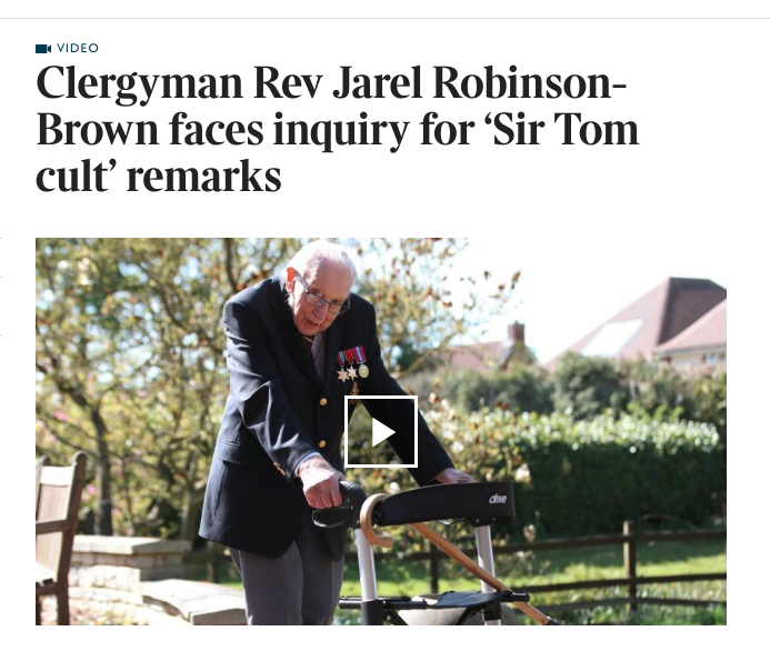 A brief thread on the story of Rev Jarel Robinson-Brown, who called Cpt Sir Tom Moore a "kind and generous soul" but raised concerns about the "cult of Captain Tom", calling it an example of "white British nationalism"He has faced fierce criticism  http://bit.ly/2MWdI9i&nbsp;1/4