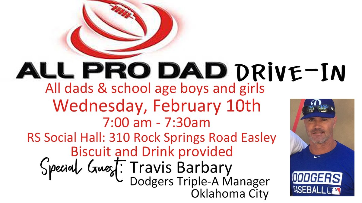 All Pro Dad is designed for elementary through middle school boys &amp; girls and their dad or male role model. Come join us for the next All Pro Dad Wednesday, THIS Wednesday February 10th.
