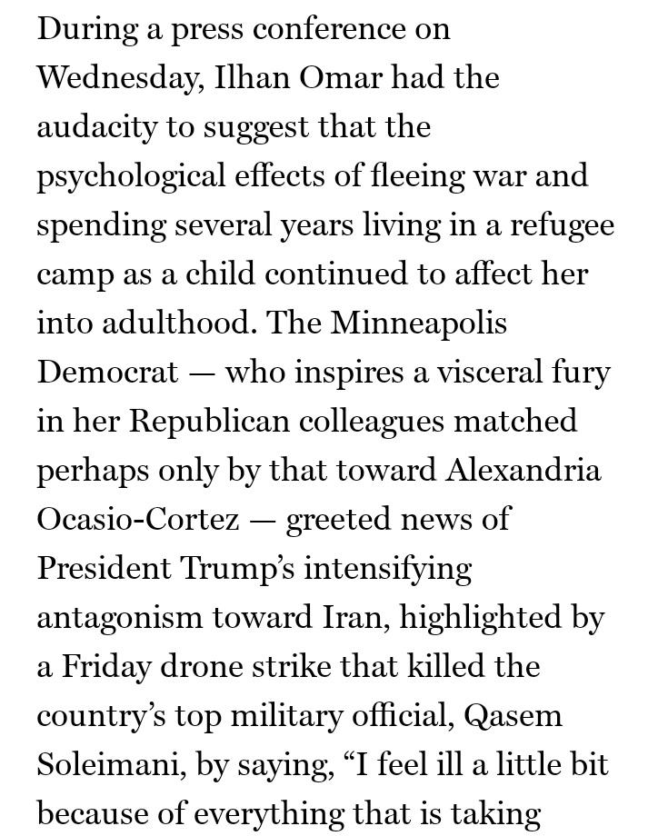 Just last year in January 2020, when Ilhan Omar discussed how retraumatizing it was to listen to details of Trump's new attacks on the Middle East as an adult who had fled her country of birth AT AGE EIGHT, Republicans dismissed her, stating that only vets can have PTSD.