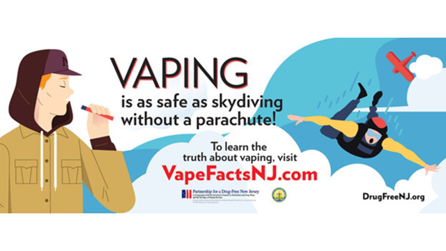 (21) These organizations use images of children, puppets and cartoon characters vaping. They inform teens "all your friends are doing it" and "they come in yummy flavors." Next example:  @NJDHS appeals to rebellous teens.