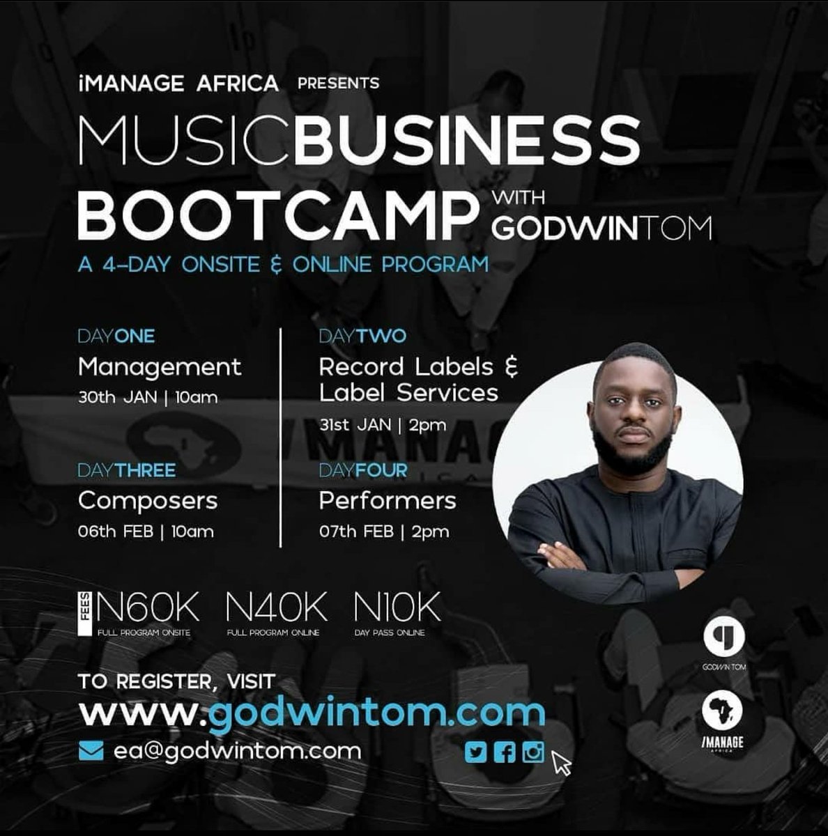 GodwinTom's tweet photo. Concluding parts of the Music Business Bootcamp #MBBWithGT this week end. 

If you have friends who are performing acts, djs, producers, writers, instrumentalists... Tag them. These last 2 days are for them! 

https://t.co/CjjoaiPyXu https://t.co/wnyp4VJU2D