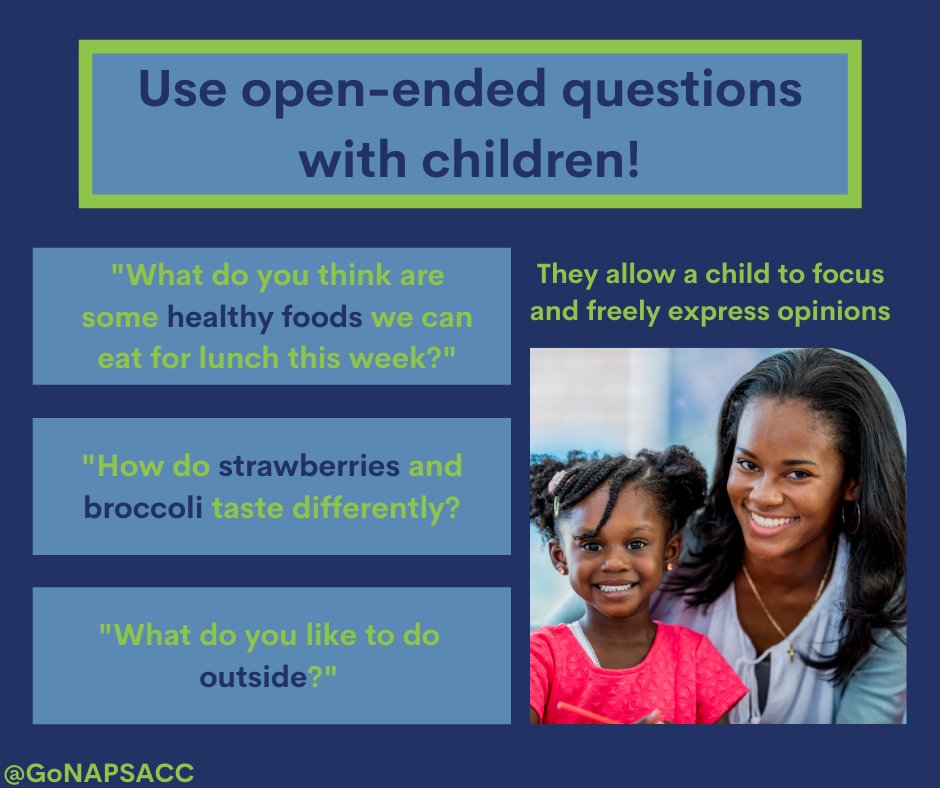 gonapsacc's tweet image. Next time at dinner, ask your child a couple of open-ended questions! #GoNAPSACC #openendedquestions