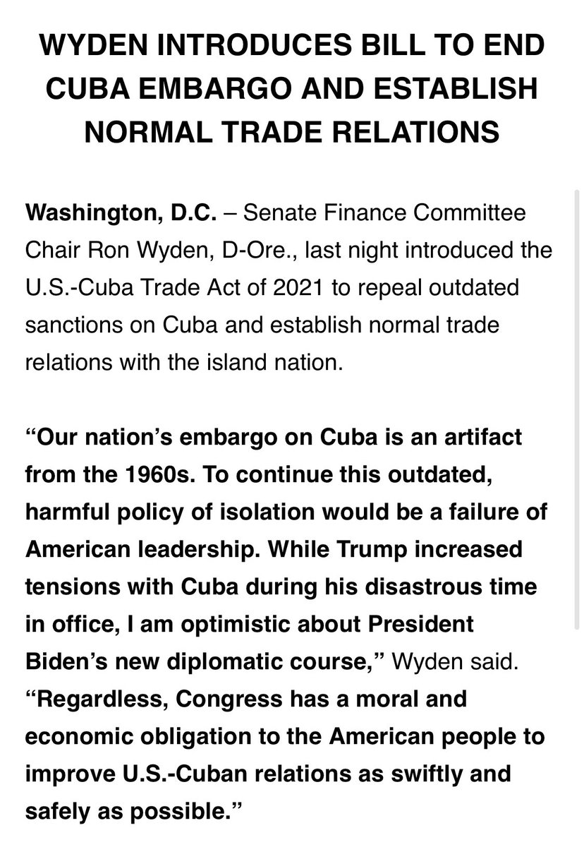 A new effort on the Hill to end the U.S. embargo on Cuba. This time by Senate Finance Chairman Ron Wyden.