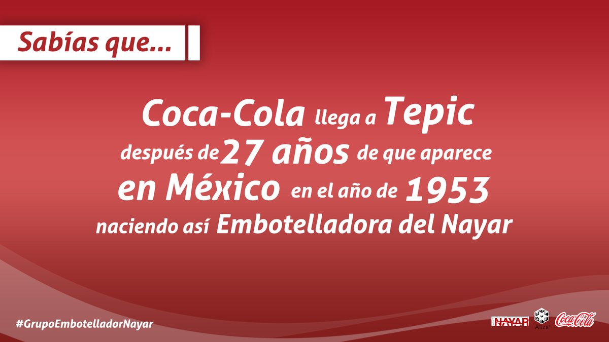 ¿Lo sabías? 🤓

Está gran aventura inició en un pequeño local ubicado en la calle Veracruz entre Morelos y Zapata, con solo 18 colaboradores y 2 camiones de reparto, los cuales se encargaban de llegar a cada mesa de la sociedad Tepicense.

#GrupoEmbotelladorNayar