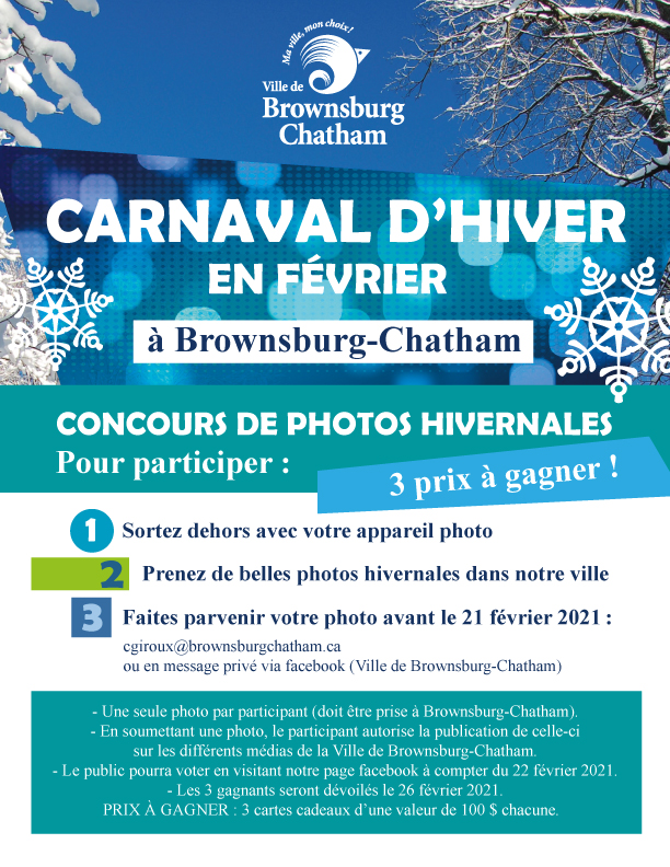 BrownsburgC's tweet photo. Le Carnaval d’hiver en février bat son plein !
Participez au concours de photos et courez la chance de remporter l’un des trois prix !
Sortez ! Bougez ! Photographiez !
#JeTaimeDeja https://t.co/qmJWX5BVuo