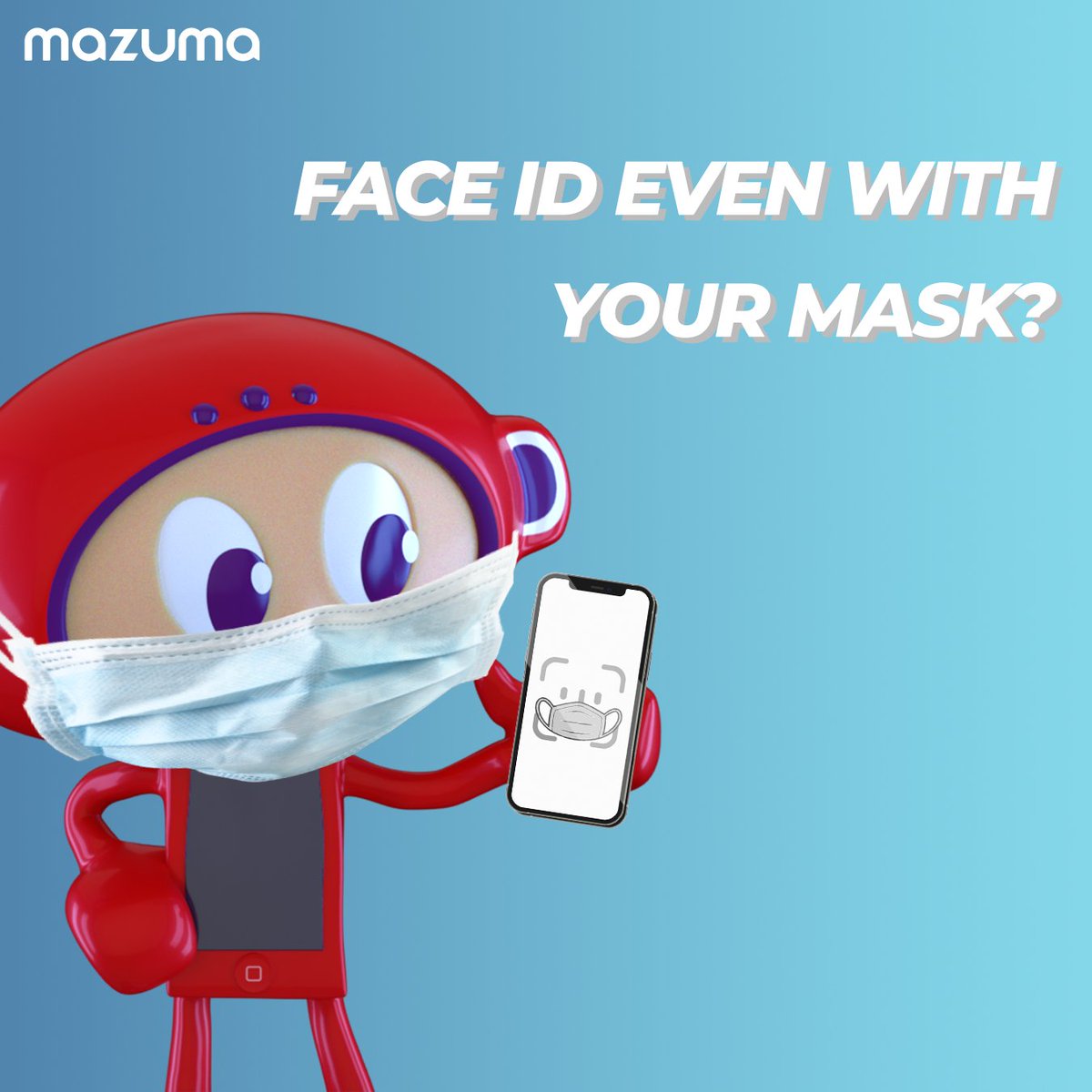 Mazuma's tweet photo. Apple is working on a way for you to use Face ID even when you’re wearing a mask! 😷🤯
But you need an Apple Watch for it to work. Would this make you want to get one? ⌚️🤔

#facemask #mask #applewatch #faceID #biometrics #facescanner #iOS14 #iPhone #mazuma #mazumamobile https://t.co/ne94GUJEOk