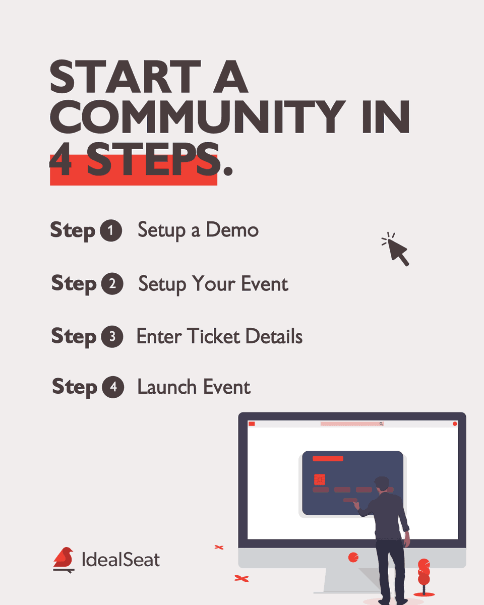 IdealSeat's tweet photo. Did you know that IdealSeat can get your community's events up and running in 4 easy steps? Our latest blog walks you through each step. https://t.co/eZSJJ2vqfE
#ticketingsolutions #ticketplatforms #eventtickets #buildcommunity #communitycreation #liveevents #streamingevents https://t.co/YSDreQHe0c