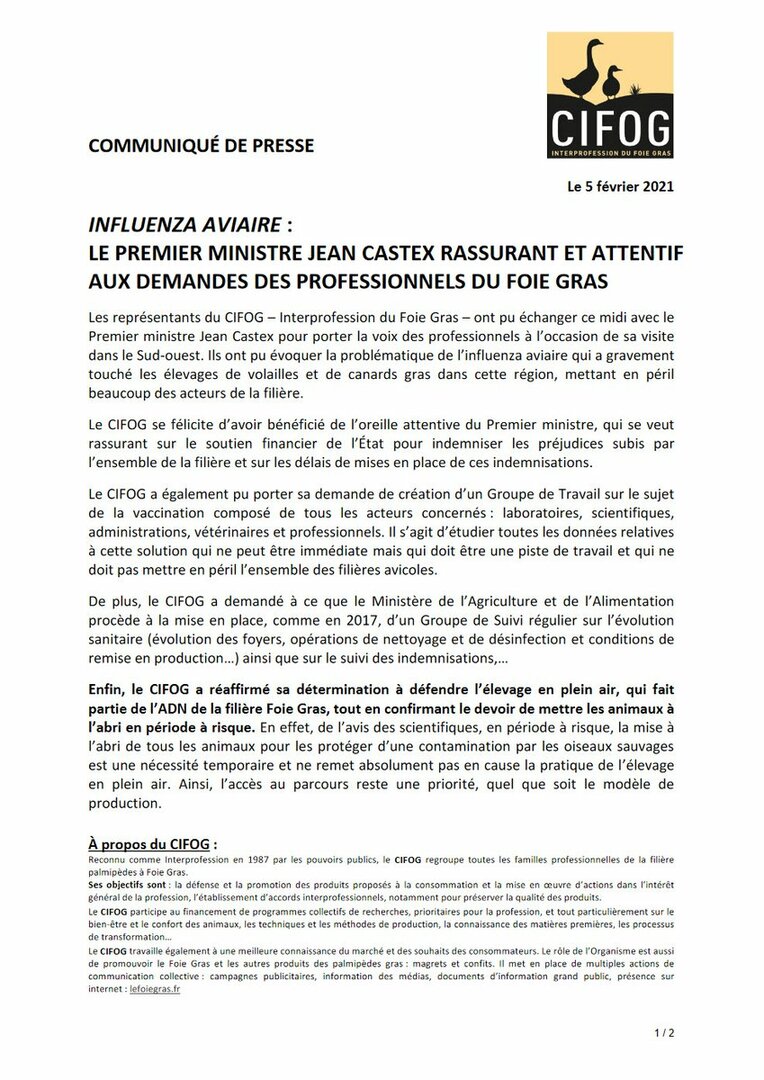 DUMASric2's tweet photo. Influenza aviaire : 
Le Premier ministre Jean Castex rassurant et attentif aux demandes des Professionnels du Foie Gras
LIRE LE COMMUNIQUE ⬇
#FoieGras #InfluenzaAviaire 
https://t.co/pBifvQGLte https://t.co/F0Af68ZRnT