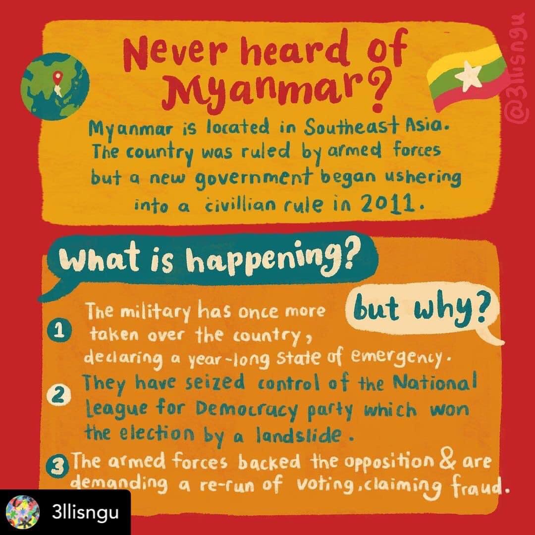 BunnyPhyoe's tweet photo. FREEDOM FROM FEAR
Today is the 5th day of military coup in Myanmar. Please take a look at the graphics for the details on the matter.
#HearTheVoiceOfMyanmar 
#WeNeedDemocracy https://t.co/r75yxNvckc