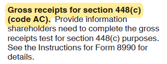 iantaylor2221's tweet photo. @GlenBirnbaum I don't have a copy of the prior draft '20 instructions but this final instruction adds a gross receipts disclosure. Partnerships have new boxes for this as well but the partnership version calls for current receipts as opposed to 3 year average. https://t.co/rck2MSvqC3