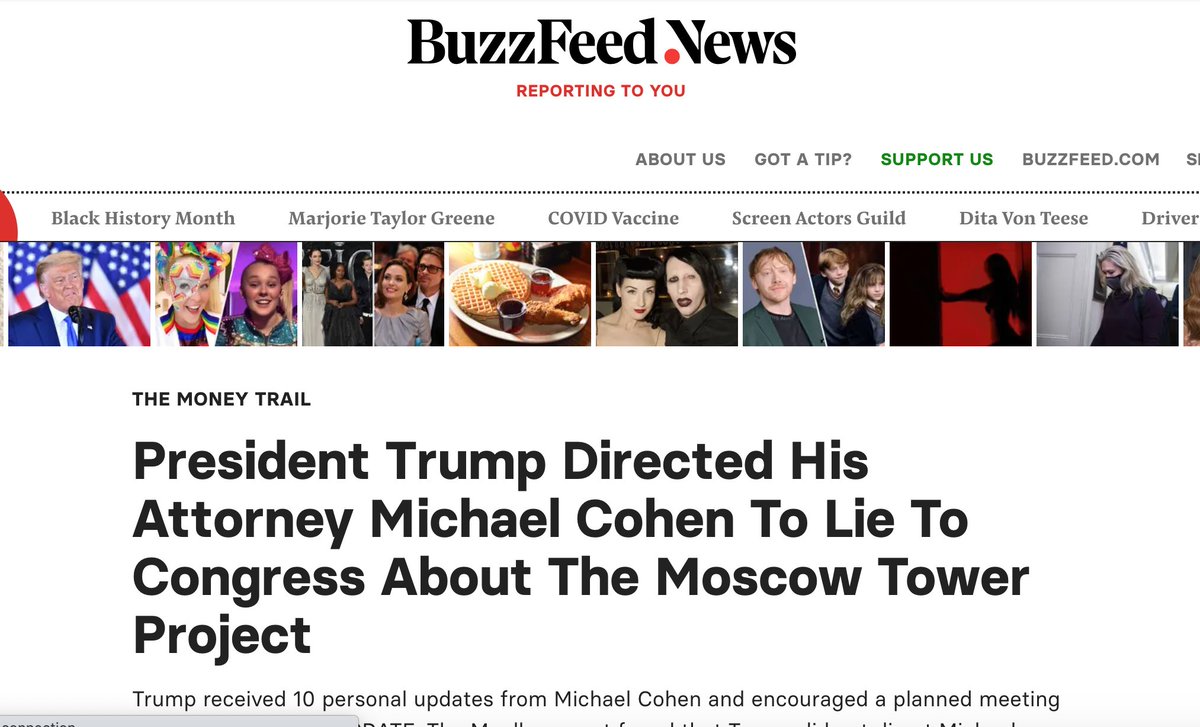 For example, remember that that January 2019 BuzzFeed story claiming that President Trump “directed his longtime attorney Michael Cohen to lie to Congress about negotiations to build a Trump Tower in Moscow”? https://bit.ly/2MYLHy1 