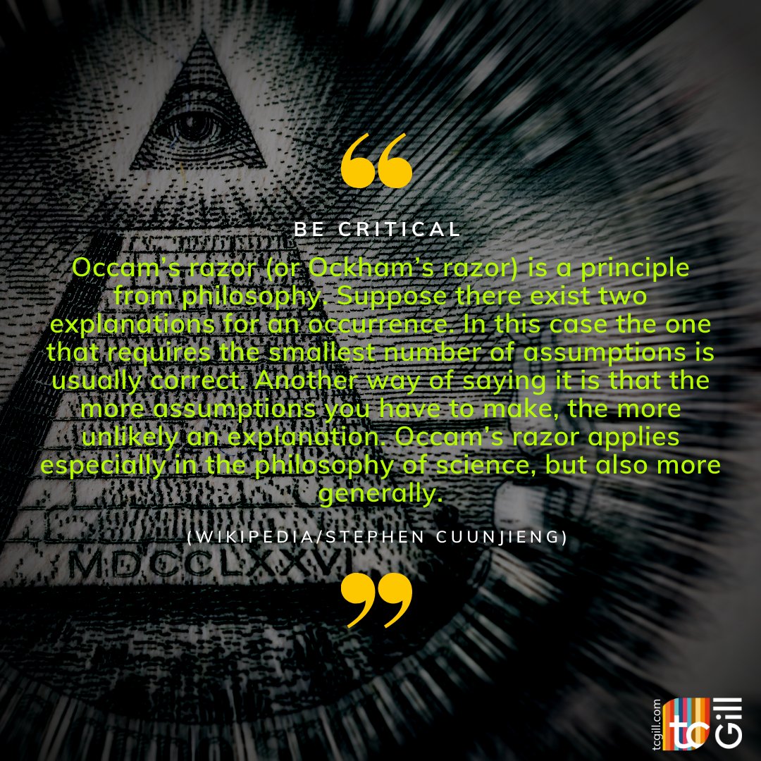 I seem to be coming across more and more people caught in the gravity well of conspiracy theories. I'm curious as to what point this thinking becomes "mental issues"... Teaching people about the Occams Razor may be a good start. What do you think?
(Src: buff.ly/3pMHwDT)