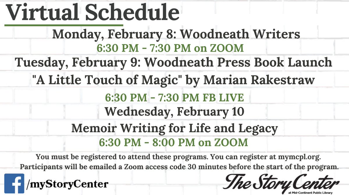 StoryCenterMCPL's tweet photo. The Woodneath Press is launching its next book this week! Join us on Tuesday evening at 6:30 PM to hear author Marian Rakestraw discuss her novel, "A Little Touch of Magic."

All events: https://t.co/67MR2epKuC https://t.co/Y7LTbkVo7T