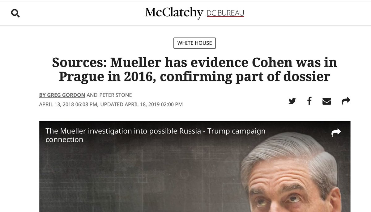 Remember that McClatchy wire-service story that the Justice Department special counsel had evidence that Michael Cohen secretly made a late-summer trip to Prague during the 2016 presidential campaign? https://bit.ly/2MYLHy1 