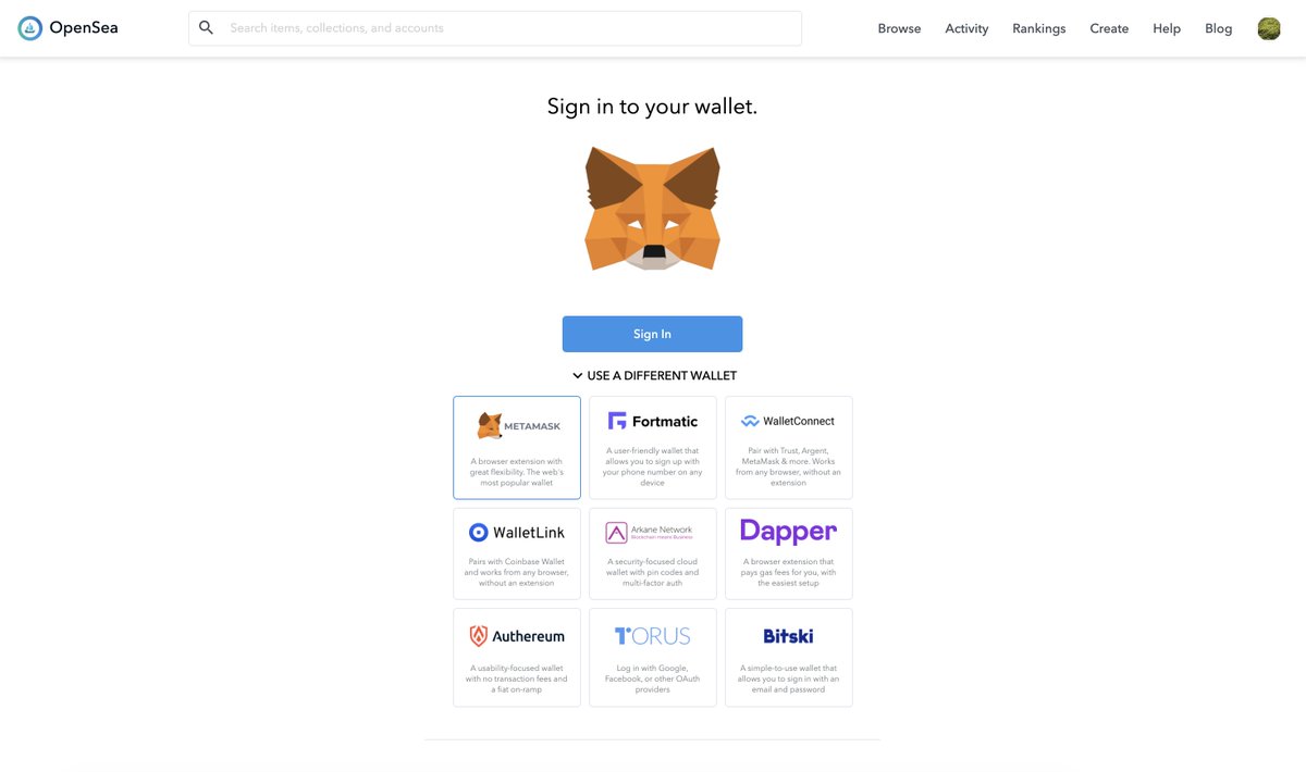 You can use lots of different wallets on OpenSea (there's mobile-specific options, too), but  @metamask_io is by far the best and you should use it if you're undecided.continued 