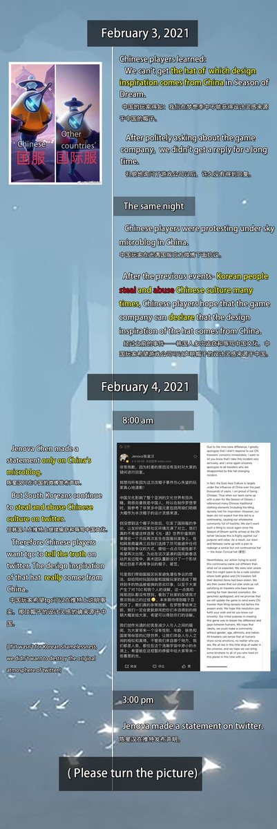 fenchadetuimao's tweet photo. I thought South Korea was a friendly neighbor for a hundred years and then they stabbed us in the back and stole our stuff.I can't believe it. It's very sad and terrible.💔💔😭😭
#Where_is_TGC_for_equality #thatskygame #sky_children_of_the_light
#TGC_for_equality https://t.co/p7cLGkM5Lc