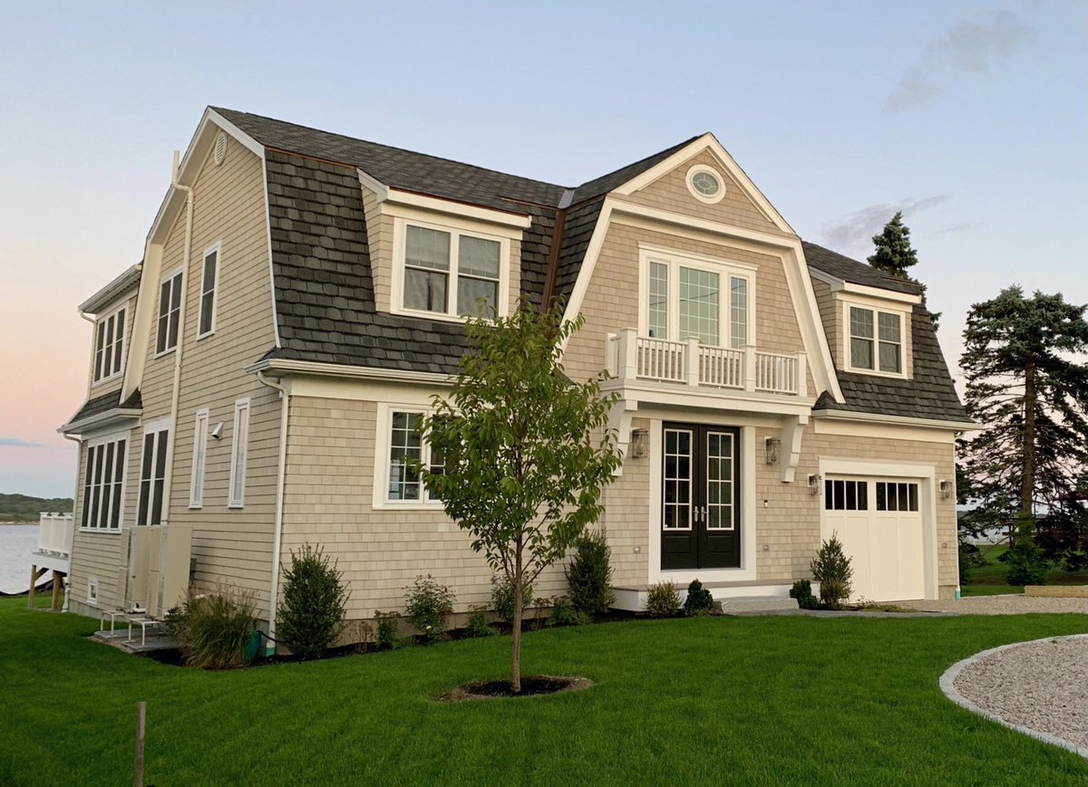 Jain_Building's tweet photo. It sure is a beauty!! Yep, those NuCedar Worldly Gray Shingles are a pretty picture. 
Oh, did you think I was talking about the sunrise? Yeah, that’s cool too, I guess! 
Giving you that beautiful curb appeal with low maintenance and a Lifetime Limited Warranty! #nucedar #exterior https://t.co/LzzZix70jv