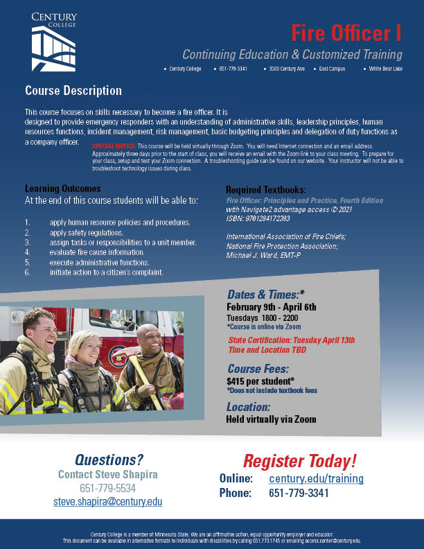 CenturyCECT's tweet photo. Register for Fire Officer I here:
https://t.co/rXTUXV3R65
#centurycollege #firefighter #fireofficer #mnfire #mnfirefighter #mnfireofficer #fireofficer1 #fireofficertraining #continuingeducation https://t.co/mLddDs9ZuN