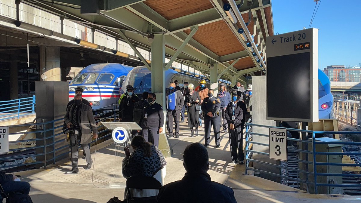 It’s a beautiful day on the concourse with some good looking  @Amtrak, Acela and  @mtamaryland MARC trains in the background.