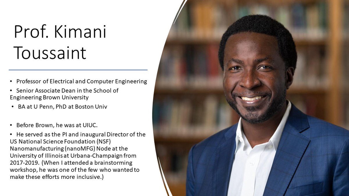 Prof. Kimani Toussaint  @brownengin does really innovative bio- #photonics work, but more importantly, he has a long track-record trying to make large  @NSF Centers more inclusive (to non-NSF funded participants).  #leadership  https://sites.brown.edu/probelab/ 