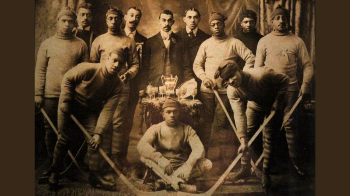 Black excellence and innovation in hockey has been around since the sport's formative years. The Colored Hockey League of the Maritimes (1895-1930) was the first to allow goalies to leave their feet + was where the slapshot was invented!  #BlackHockeyHistory |  #BlackHistoryMonth  