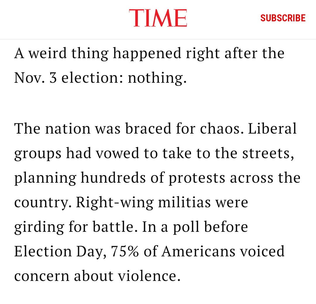 An absolutely astonishing opening. The violence everyone expected never happened because it's all astroturfed. Business leaders either conspired or got played by the media into accepting a particular narrative.Just astonishing to see in print.