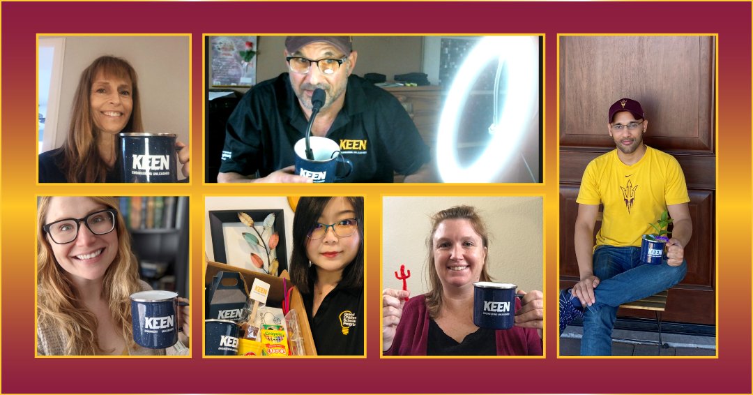 asu_keen's tweet photo. Just a few of the folks at ASU excited for the virtual 2021 KEEN National Conference! Today is the final day of sessions and everyone has been hard at work to incorporate curiosity, connections, and creating value in engineering education.
#asu #knc21 @KEENunleashed https://t.co/RBipzVqwuS