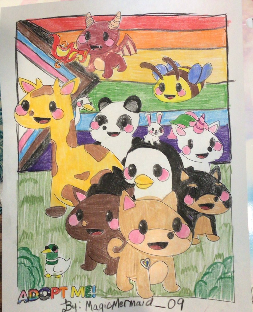 SuperSniktt's tweet photo. @PlayAdoptMe #ColorAdoptMe From my niece ❤️

This is my entry! I tried really hard and I wanted to make sure I included pride! 🏳️‍🌈🏳️‍⚧️! (MagicMermaid_09) https://t.co/FNWozZd1Pc