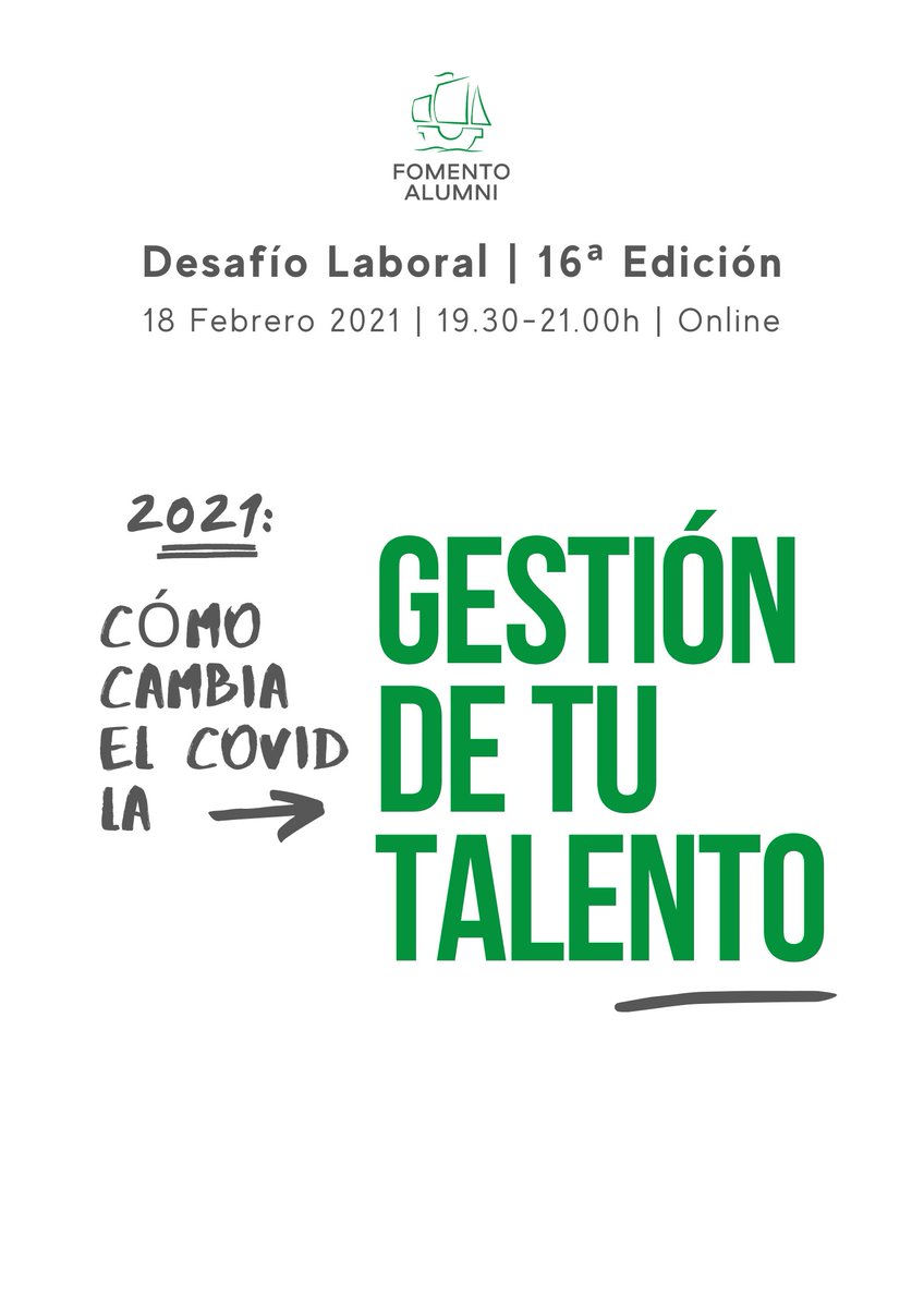 FomentoAlumni's tweet photo. ¿Cómo cambia el #COVID la gestión de tu #talento?
Seis @FomentoAlumni nos darán la respuesta. Todo ello en la 16ª edición de #DesafioLaboral!💻Inscríbete sin coste aquí https://t.co/tuVjsVcTWq
#alumni #YoSoyFomentoAlumni #empleabilidad https://t.co/2EHBeWyRG2