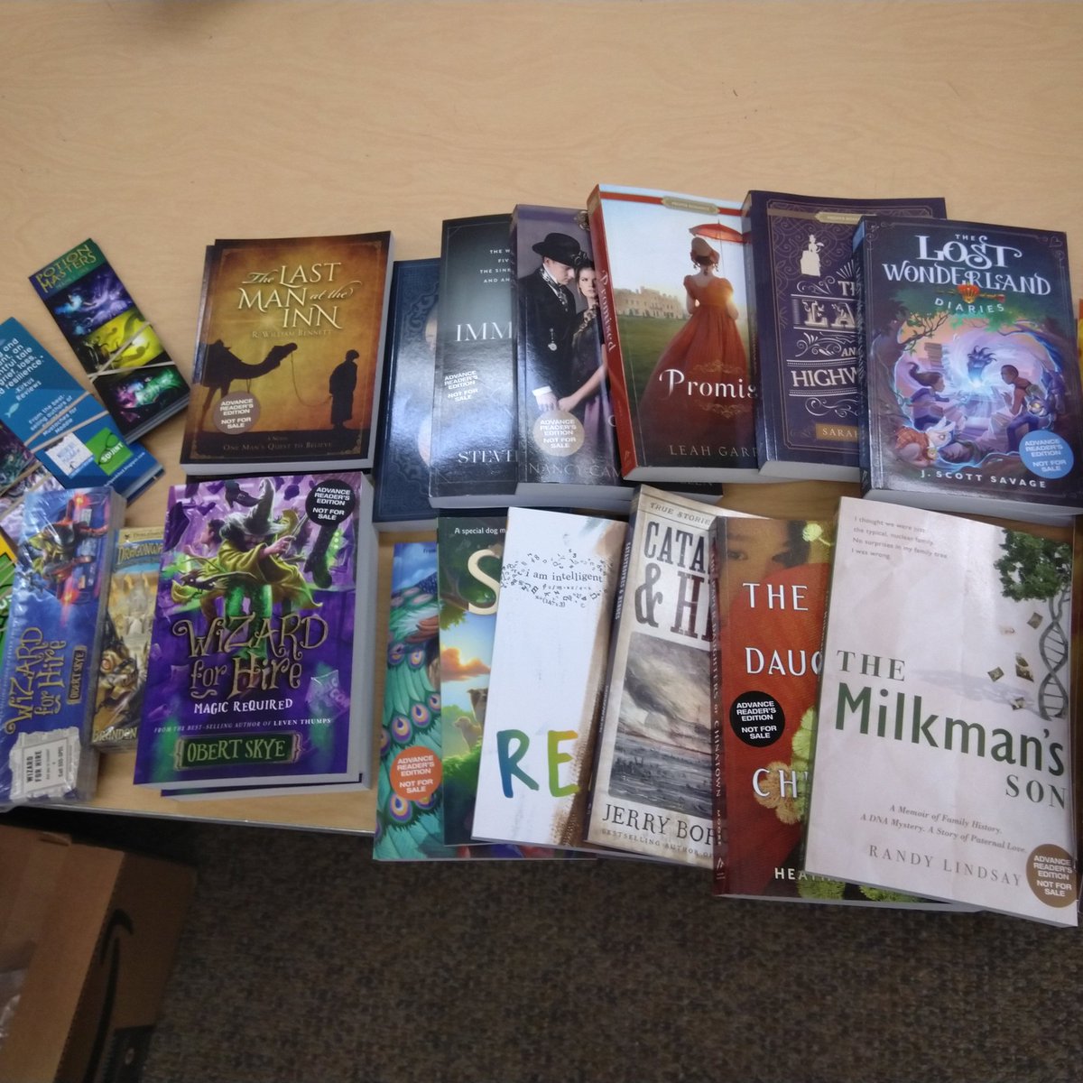 EmdenLit's tweet photo. Book mail! Thank you @ShadowMountn  for these books, bookmarks, and posters for #StagsRead book deliveries and our forthcoming #LittleFreeLibraries! (LFL coming this spring for all ages! What locations do you think would be best in H-E?) So much stuff I couldn't even fit it all! https://t.co/Z8YJtvvYzl