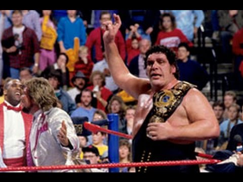 OldSchool80s's tweet photo. Feb 5, 1988: @HulkHogan lost his title to Andre the Giant after Ted DiBiase paid off the ref on Friday Night's Main Event. #80s Andre then surrendered the belt to the Million Dollar Man (but eventually led to the title being vacated). https://t.co/tR8auCU8Yy