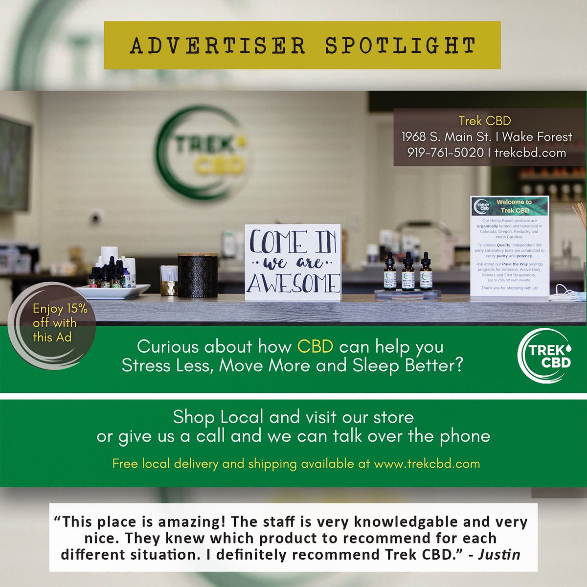 Check out our latest “Advertiser Spotlight” featuring <a href="/TrekCbd/">Trek CBD</a>!