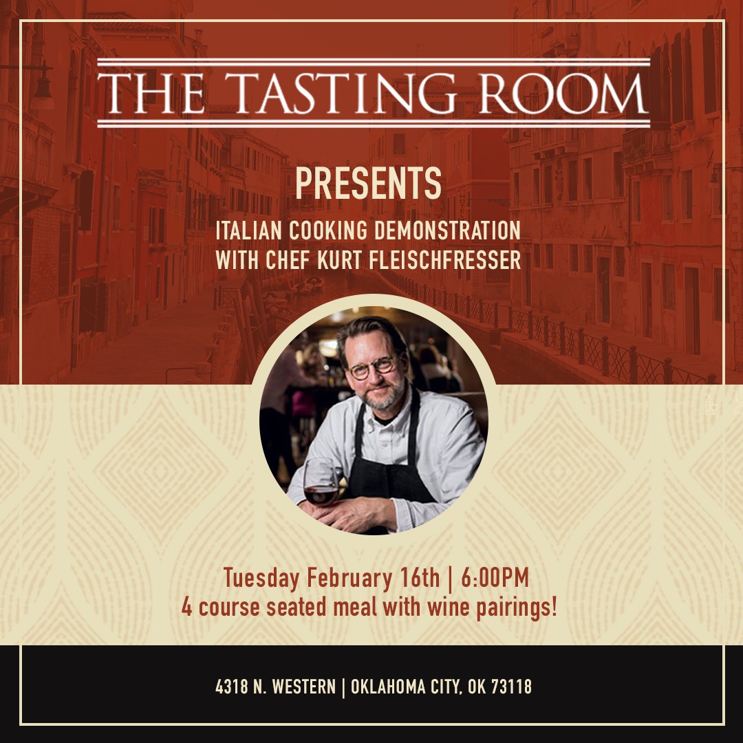 First of the series cooking class from your beloved chef, Kurt Fleischfresser.  Seats are very limited because of social distancing requirement so act fast! Call 405.604.3015 or online at  thetastingroomokc.com/events 👍