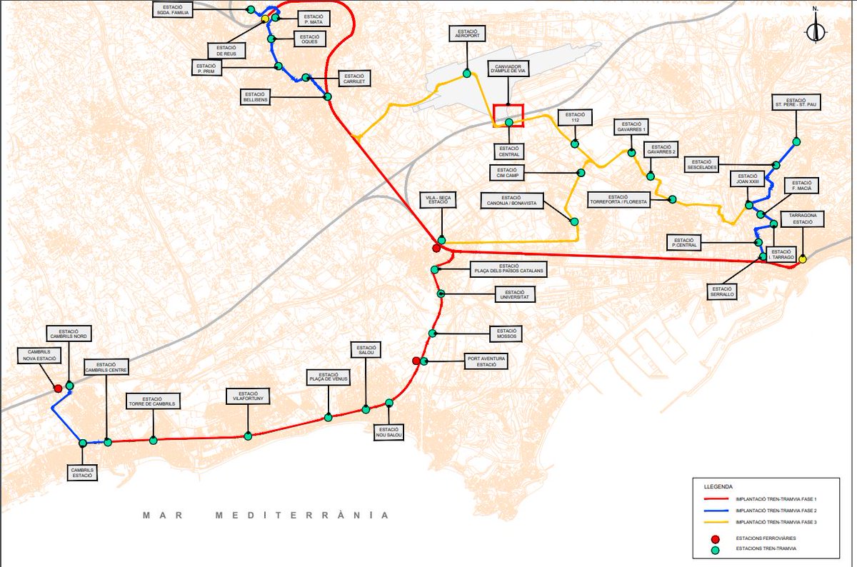 El sistema tramviari del Camp de Tarragona es desenvoluparia en diferents fases, i quedaria així. Un total de 34 estacions i una longitud de 46,5 kms que cobriria una demanda estimada de 9 milions de viatgers anuals.L'estudi d'avui només desenvolupa la fase 1.