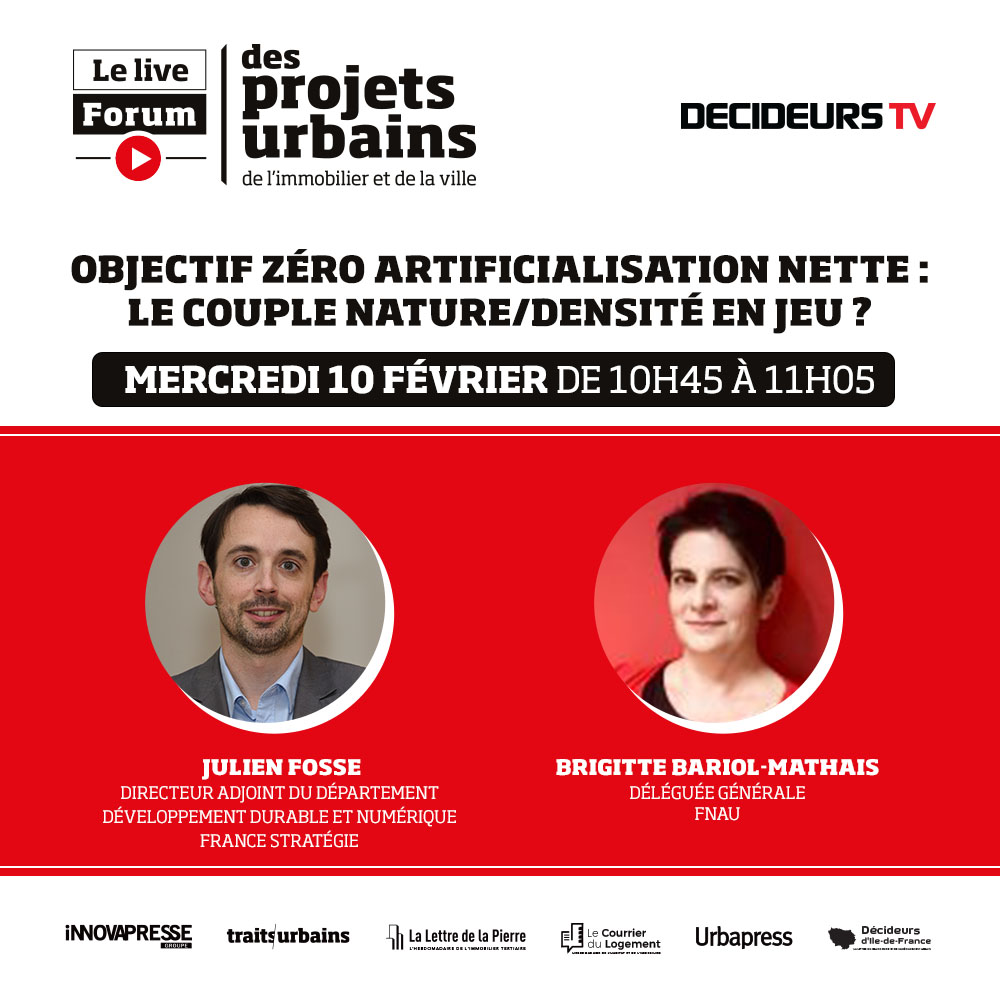 [#FPULIVE-10/02] Objectif zéro artificialisation nette : le couple nature/densité en jeu ? Eléments de réponse avec Julien Fosse @Strategie_Gouv et <a href="/BariolBrigitte/">brigitte bariol-mathais</a> <a href="/Fnau_urba/">FNAU - Fédération des agences d’urbanisme</a> mercredi 10 février à 10h45 sur <a href="/DECIDEURSTV/">DECIDEURS TV</a> 
🔗 Programme complet : bit.ly/3pQYUaI 
#ville #zan