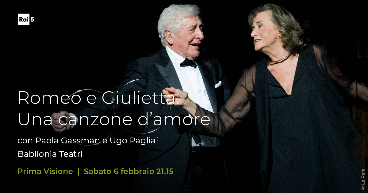 raicinque's tweet photo. Il cartellone teatrale a febbraio si apre con allestimento di un grande classico con #UgoPagliai e #PaolaGassman protagonisti di “Romeo e Giulietta” di #WilliamShakespeare in PrimaVisioneTV stasera #6febbraio alle 21.15 su #Rai5 nella riscrittura della compagnia @BabiloniaTeatri https://t.co/rRnQhVFm1E