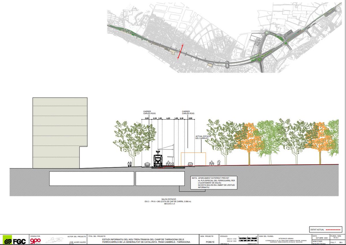 Així és com quedaria el tramvia integrat dins del municipi de Salou i l’estació de Port Aventura, en via única al seu pas per l'antiga estació.