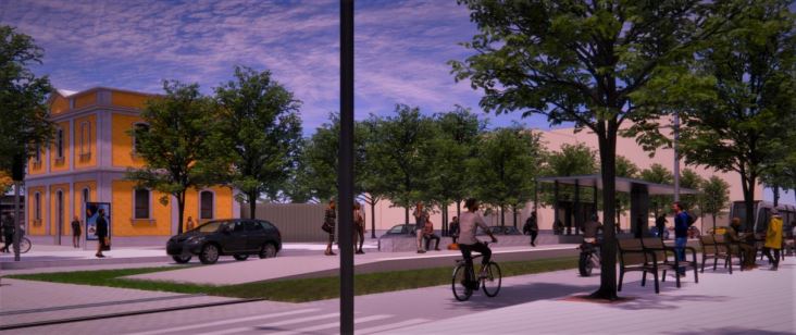 Així és com quedaria el tramvia integrat dins del municipi de Salou i l’estació de Port Aventura, en via única al seu pas per l'antiga estació.