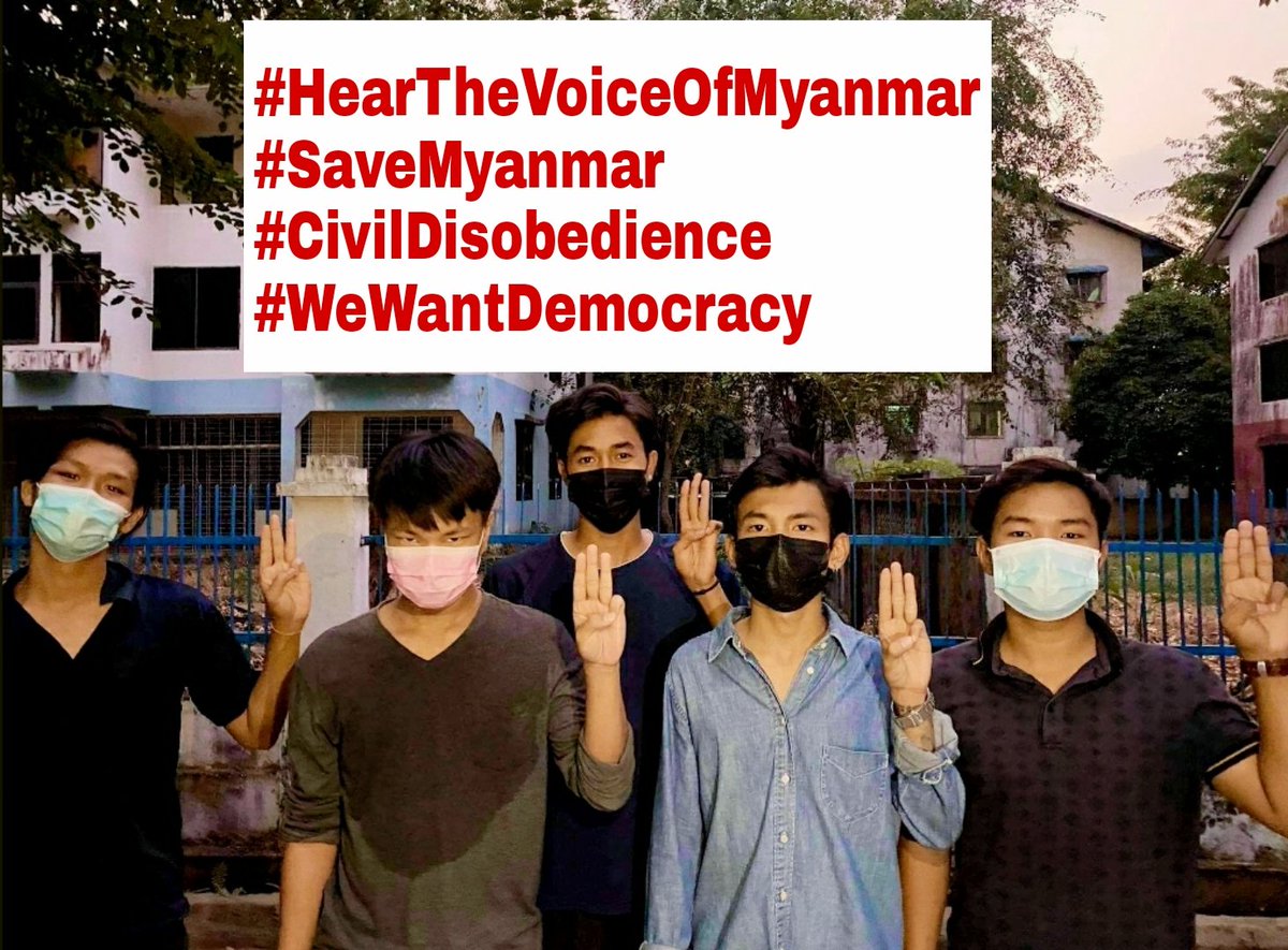 Say No To Dictatorship!!!

Here We stand strongly condemning Military Coup. We demand an immediate release of our state counsellor Daw Aung San Suu Kyi and other NLD party members. ❤️🇲🇲

#MyanmarStudentsPhotoCampaign
#SaveMyanmar
#JusticeForMyanmar
#Reject_the_Military