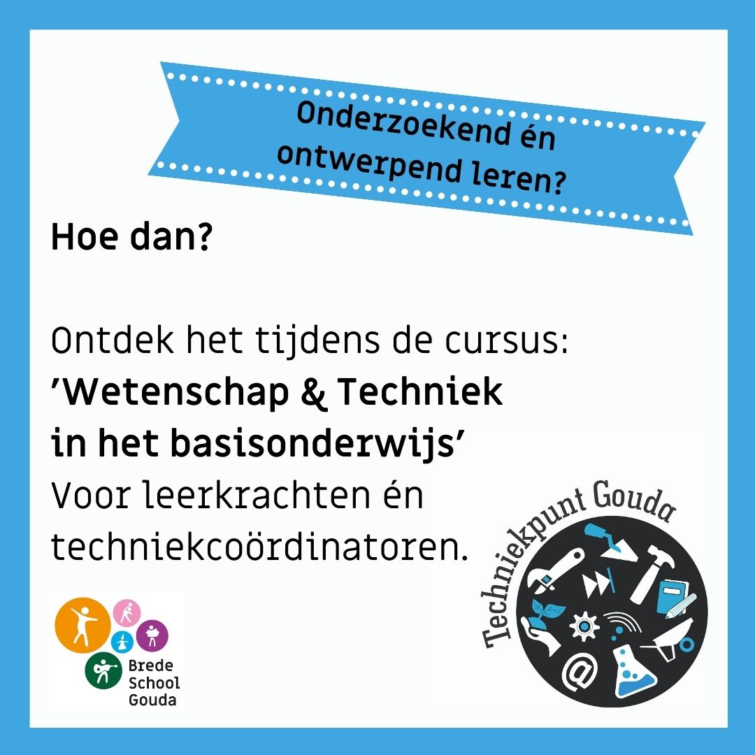Ben jij altijd op zoek naar uitdagende opdrachten voor kinderen op het gebied van W&amp;T? Zou je het leuk vinden als deze opdrachten wat meer diepgang krijgen zodat je nog meer uit je lessen kan halen? Geef je dan op voor onze gratis cursus 'W&amp;T in het PO'! 
bsgouda.nl/fileadmin/user…