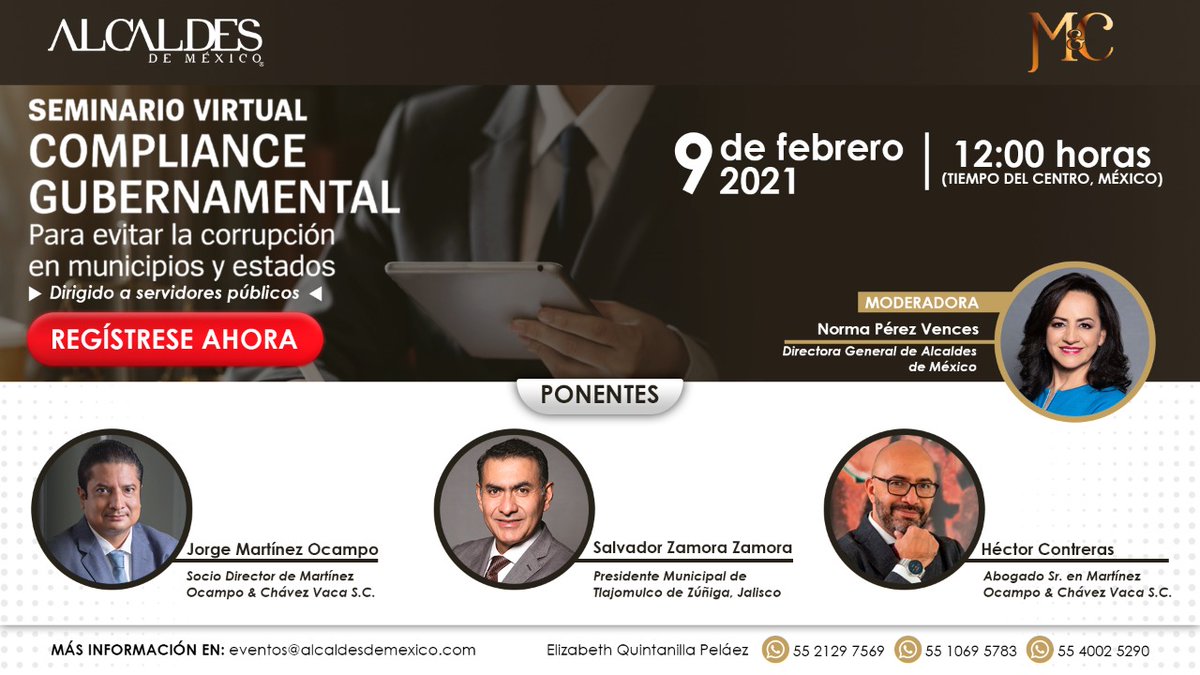 AlcaldesMexico's tweet photo. ¿Sabe cómo fomentar la transparencia en las entidades públicas? Aprenda esto y más en el seminario "Compliance Gubernamental: para evitar la corrupción en municipios y estados" con @AbogadoOcampo.

Regístrese gratis ➡️ https://t.co/Ga8p6WEq1i 
*Dirigido a servidores públicos* https://t.co/MiHxWuTJIx